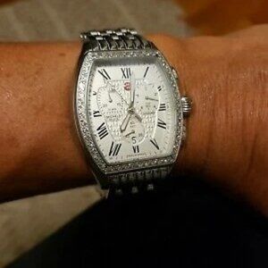 Michele relieve diamond chronograph steel watch